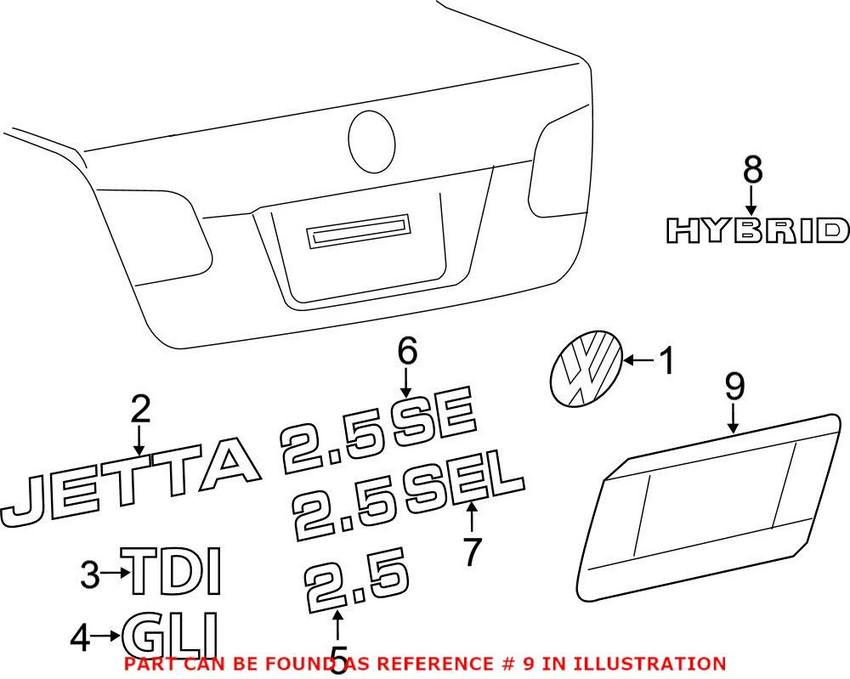 VW License Plate Bracket - Rear 1KM827211A